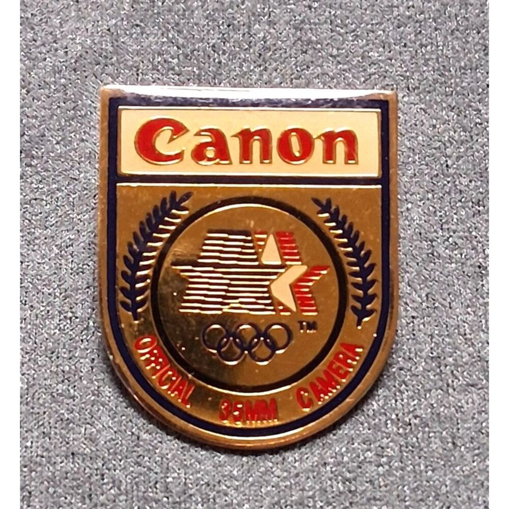 Vintage Canon Olympic Enamel Lapel Pin Official 35mm Camera Gold Tone Shield
